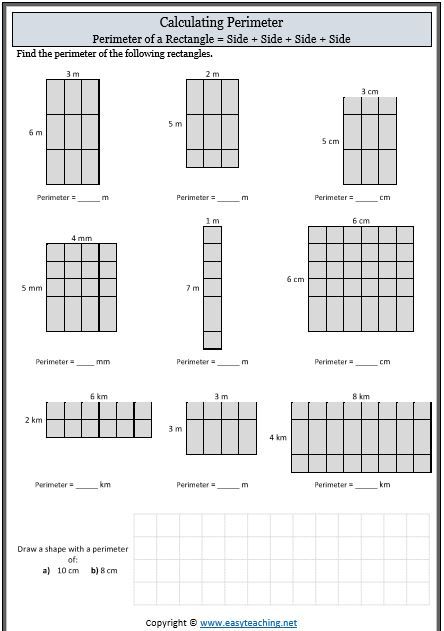 Area and Perimeter Worksheets. Measurement • EasyTeaching.net | Area