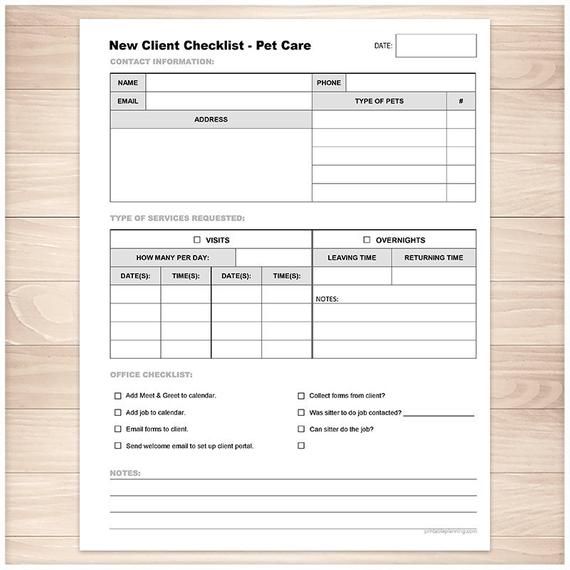 Printable Pet Care New Client Checklist Pet Sitting Visits and Printable Pet Care New Client Checklist Pet Sitting Visits and
