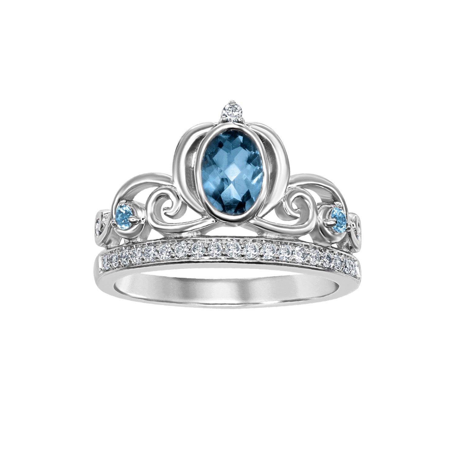 Enchanted Disney Diamond And Blue Topaz Cinderella Carriage Ring