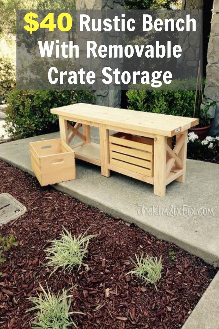 40 Rustic Bench With Removable Crate Storage 40 Rustic Bench With Removable Crate Storage