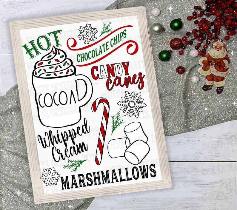 Hot Cocoa Marshmallows Candy Canes Christmas SVG DXF Files
