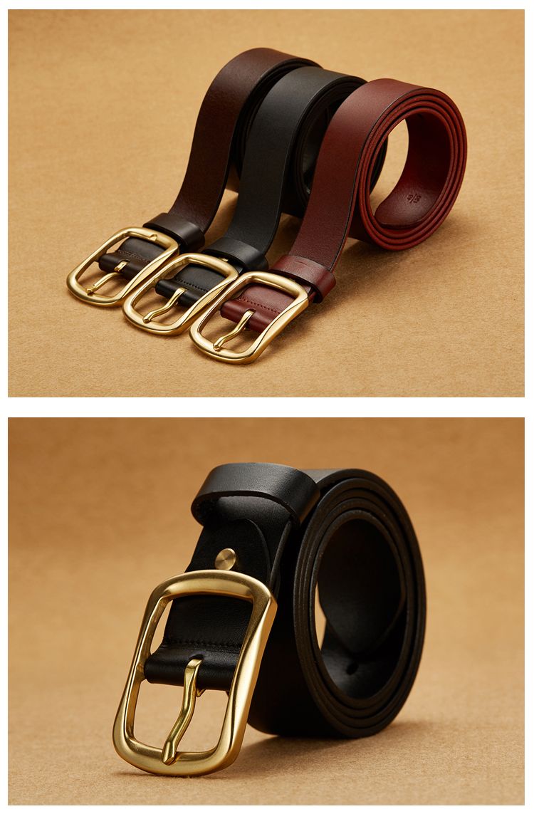 Leather pin buckle belt mens vintage Italian fashion