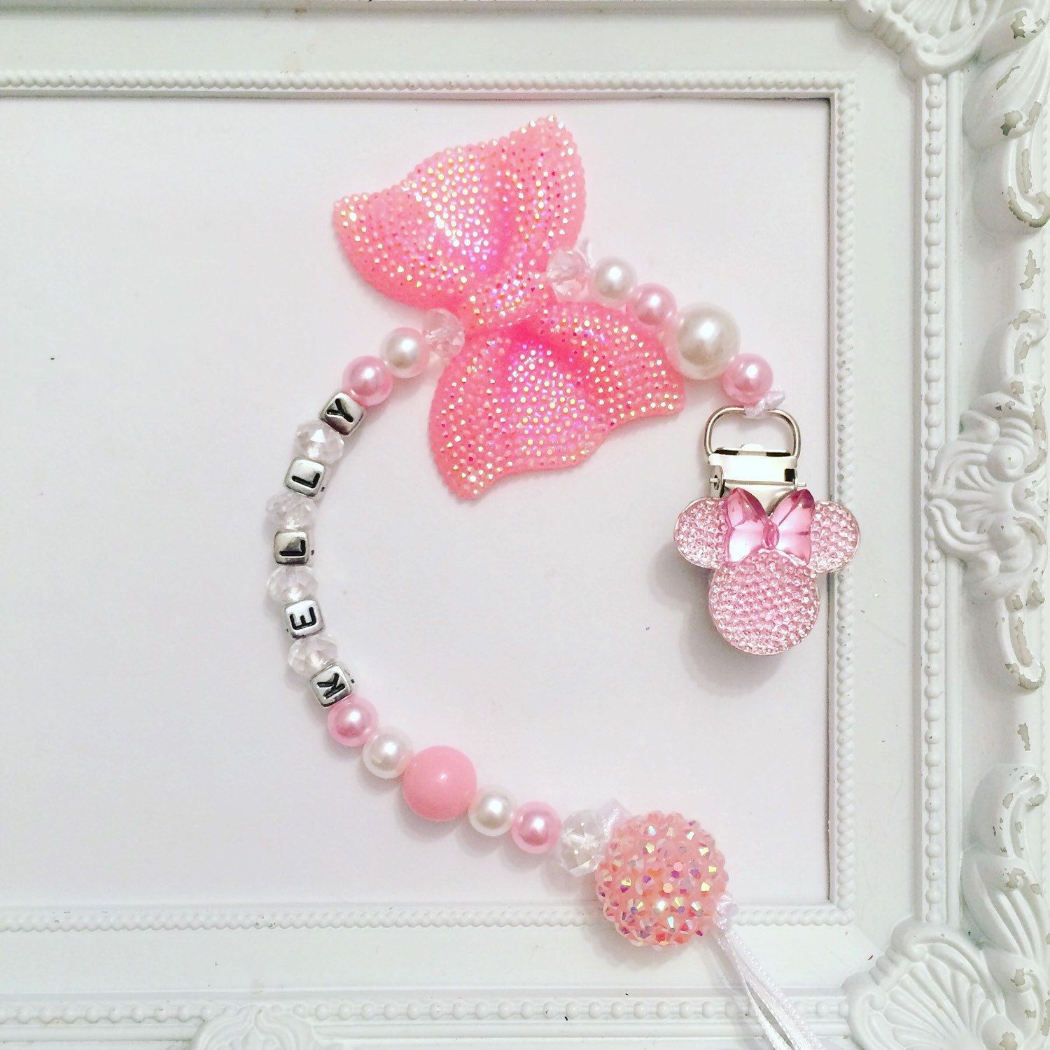 dummy pacifier clip baby girl princess teddy bear clip