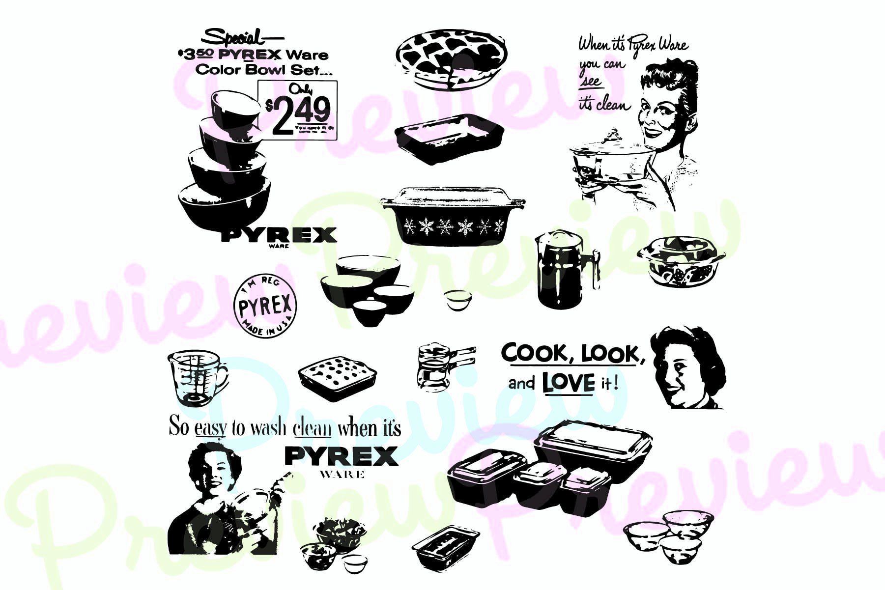 Download Pyrex vintage ad and elements vector PDF downloadable Vintage Pyrex Ad art and Elements Instant ...