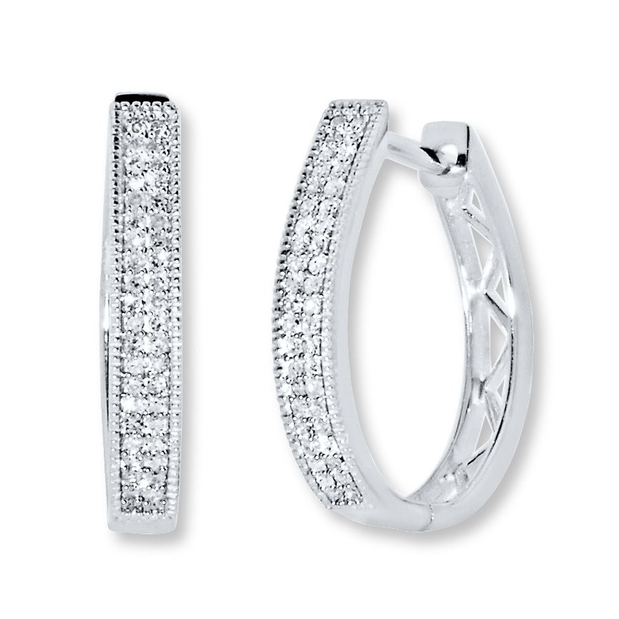 Jared Diamond Hoop Earrings 1 4 Ct Tw Round Cut Sterling Silver Jared Diamond Hoop Earrings 1 4 Ct Tw Round Cut Sterling Silver