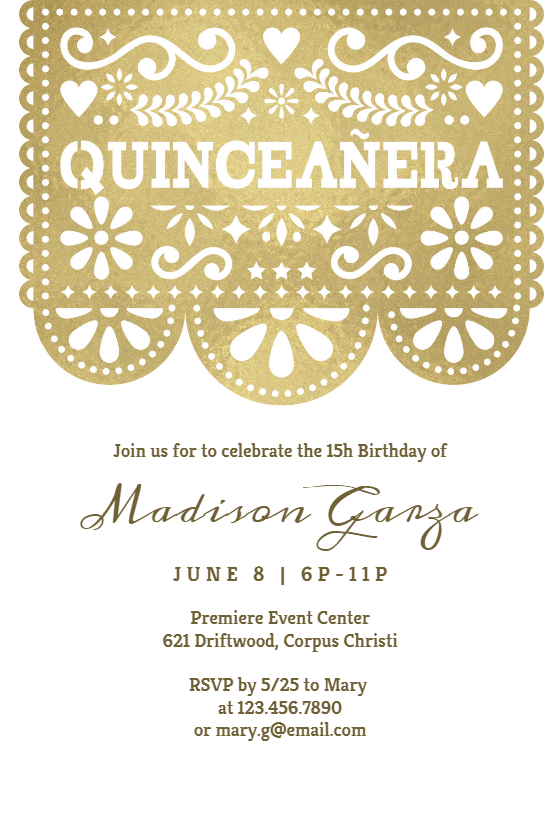 Customize Stenciled Lace Quinceanera Invitation Add Text And