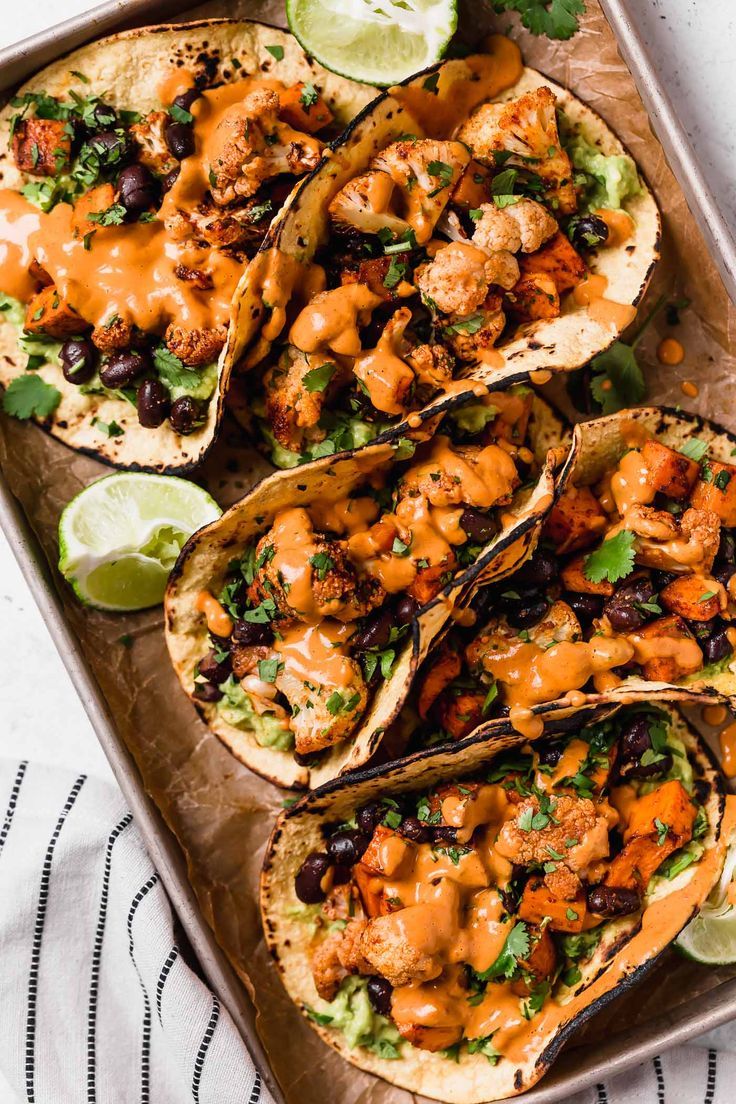 Roasted Sweet Potato & Cauliflower Tacos with Chipotle Cashew Crema