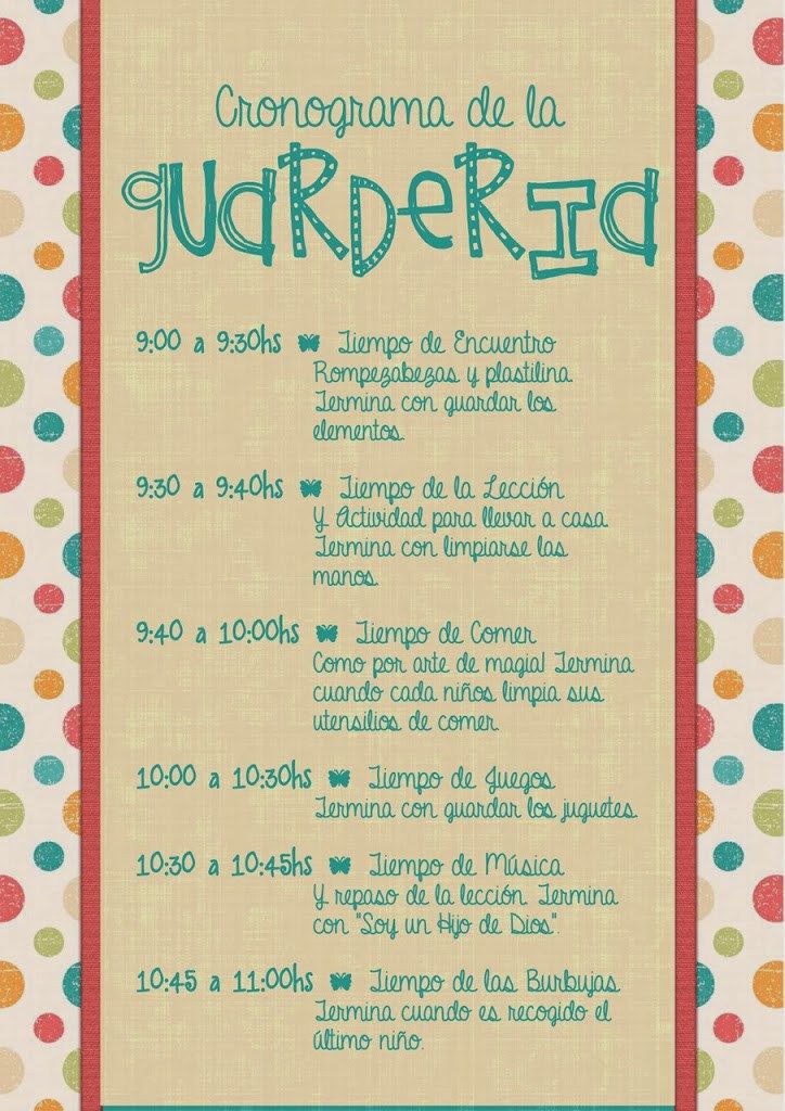 Cronograma De La Guardería Conexión Sud Guardería En Casa Actividades De Guardería Guarderia