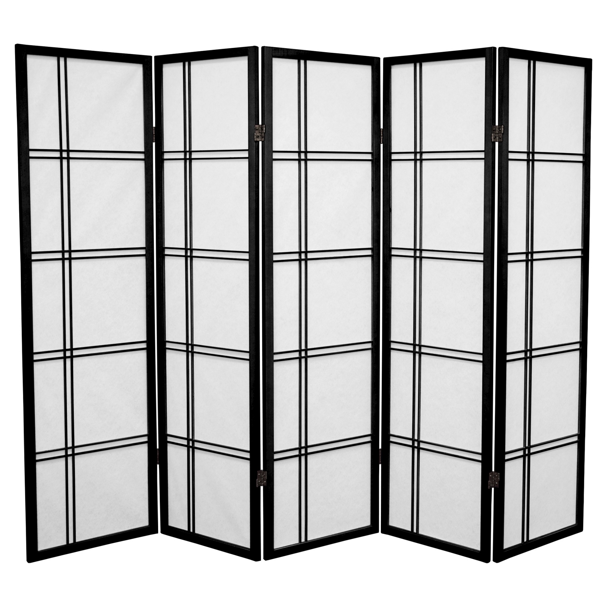 5.5-Feet Open Lattice Bottom Fabric Shade Folding Floor Screen Partition 4 Panel Distressed White Oriental Furniture Fine Quality Room Divider