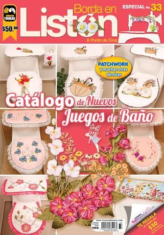 Bordado con Listón Especial 33 - Catálogo de nuevos juegos de baño - - Formato Digital - ToukanMango Table Decorations, Home Decor, Bathroom, Ribbon Embroidery Tutorial, Scrappy Quilts, Ribbons, Pink, Paper, Embroidered Towels