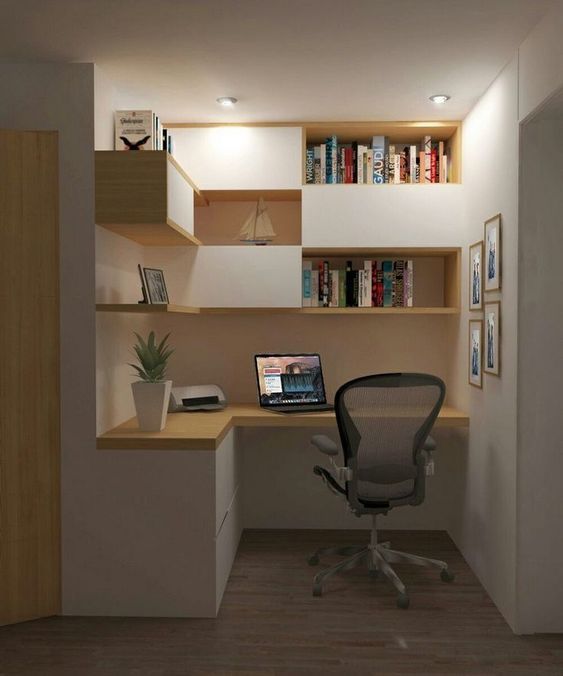 55 Ingenious Home Office Desk Ideas and Designs — RenoGuide - Australian Renovation Ideas and Inspiration Office Nook, Home Office Setup, Modern Home Office, Home Office Space, Office Ideas, Desk Space, Work Office, Office Decore, Cool Home Office