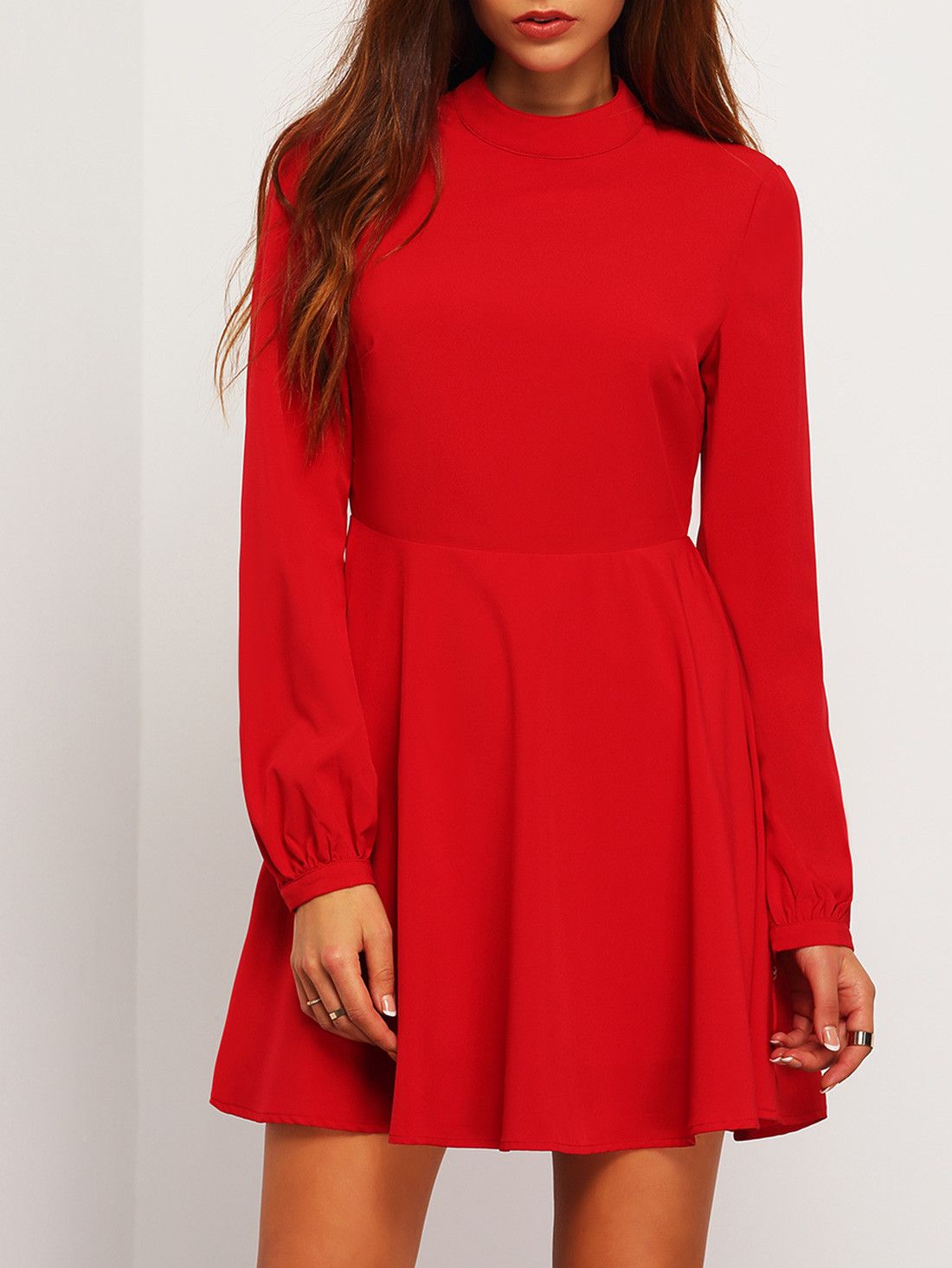 Download Burgundy Mock Neck Keyhole Back Skater Dress -SheIn ...
