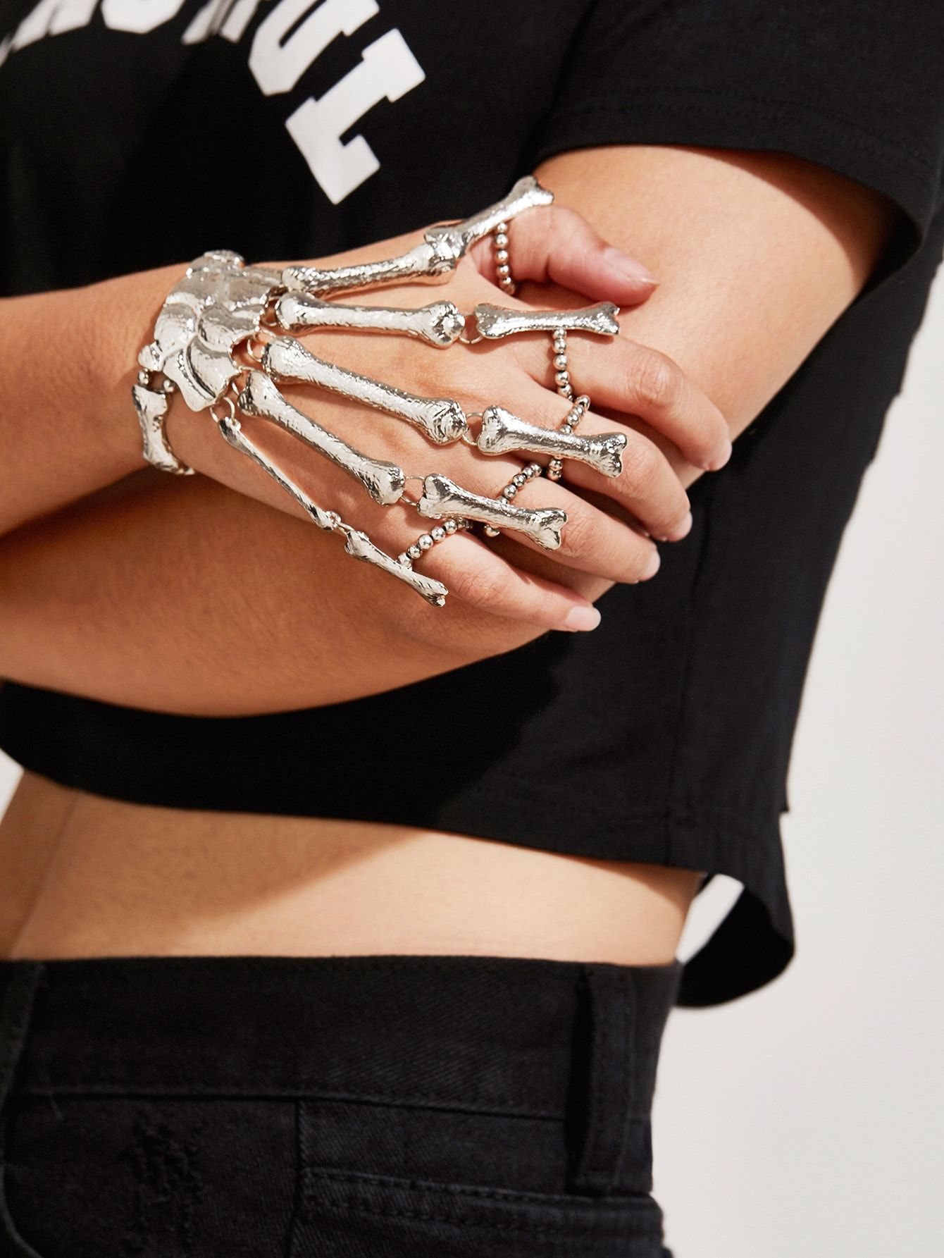 Hand Bone Design Bracelet With Finger Ring 1pc | Hand jewelry, Finger