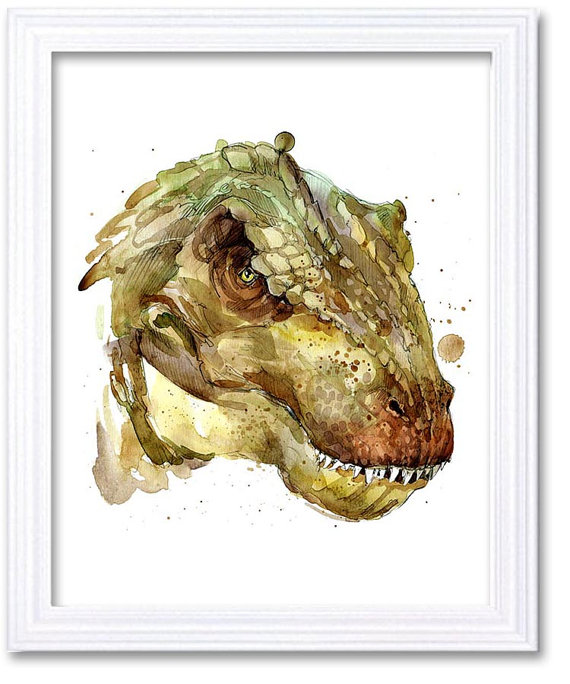 Watercolor Origami T-Rex Dinosaur Matte Poster Print