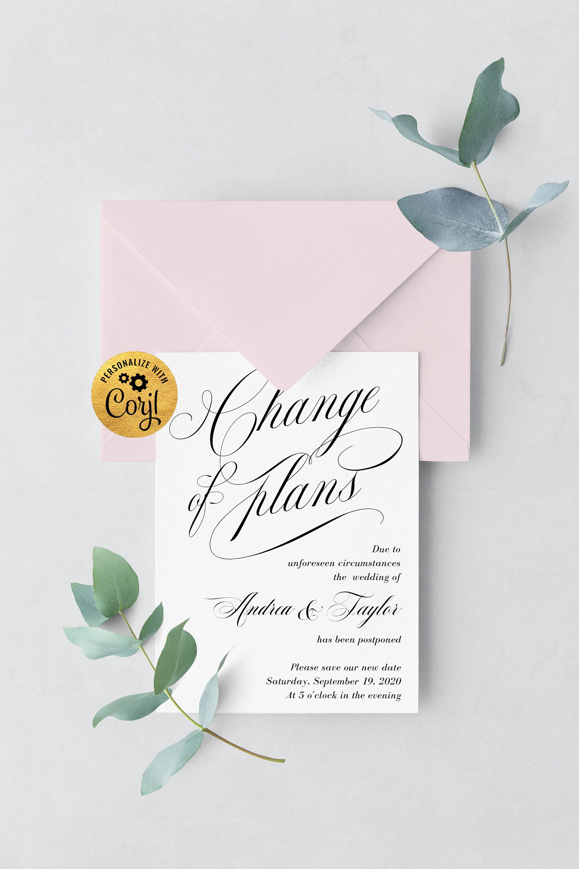 wedding postponement cards vistaprint