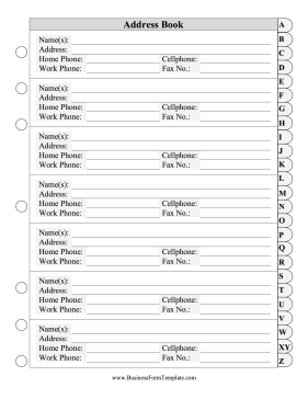 this large print address book page has size sixteen font and tabs