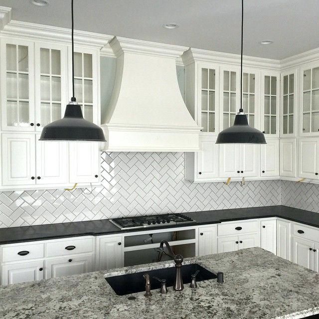Image result for tile backsplash kitchen glass herringbone | White