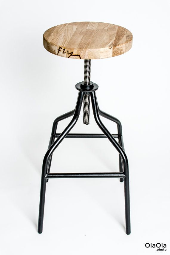 Handmade Swivel Bar Stool Steel And Oak Wood In 2018 A Clically Swivel Stool Black Colors Steel Welded Frame The Oak Wood Seat At Lowest Point 70cm Highest 96cm Diameter 33cm