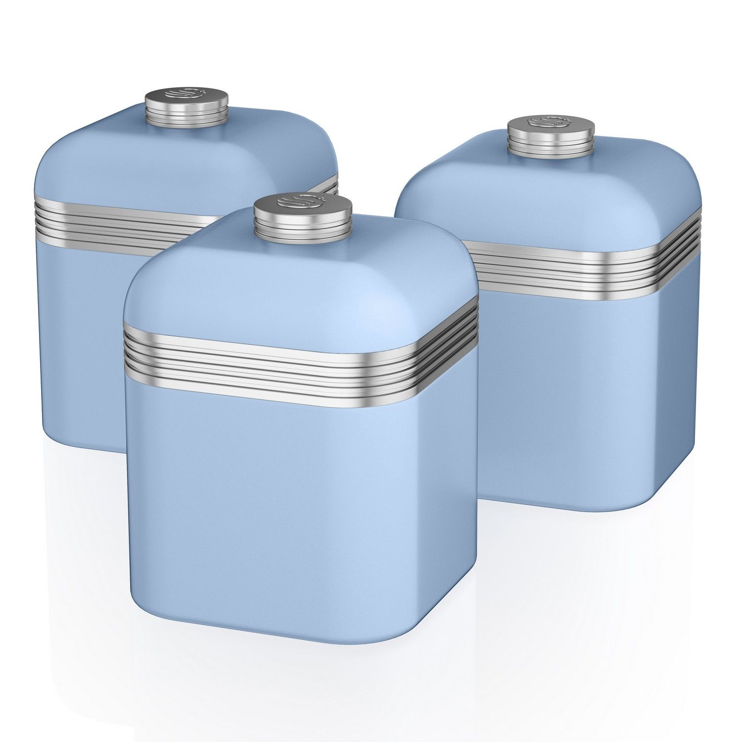 Swan Set Of 3 Tea Coffee Sugar Blue Canisters Jar Kitchen Storage Swan Set Of 3 Tea Coffee Sugar Blue Canisters Jar Kitchen Storage Containers Tin