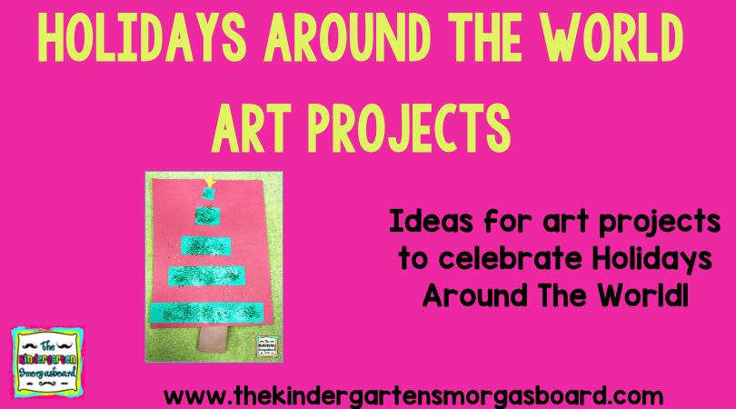 Holidays Around The World is one of our favorite units of the year. It allows us to bring the cultures, holidays, and traditions of our students and families into the… Holidays Around The World, Around The Worlds, Kindergarten Smorgasboard, Sentence Strips, Student Drawing, World Crafts, Yellow Paper, Foil Paper, Brown Paper Bag