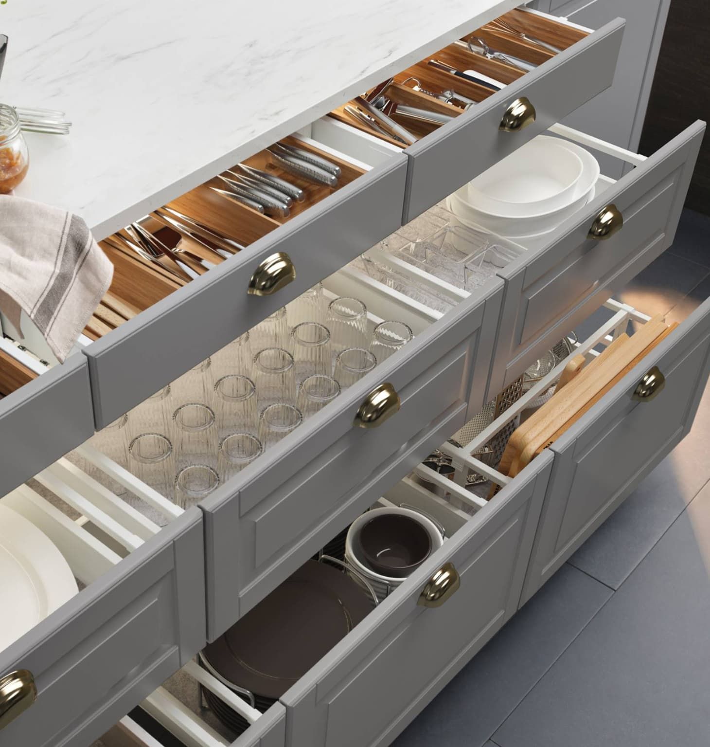 The 10 Most Organized Drawers on the Internet | Kitchn Kitchen Cabinet Drawers, Kitchen Pantry Cabinets, Diy Kitchen Storage, Kitchen Cabinet Organization, Diy Cabinets, Cabinet Ideas, Cabinet Storage, Drawer Ideas, Diy Pantry