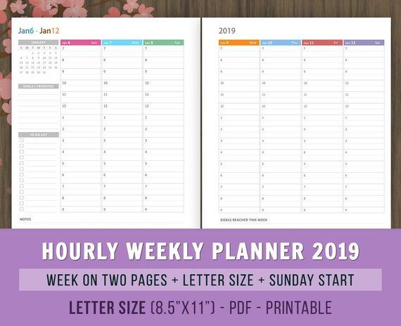 2019 hourly weekly planner inserts printables weekly agenda hourly week planner