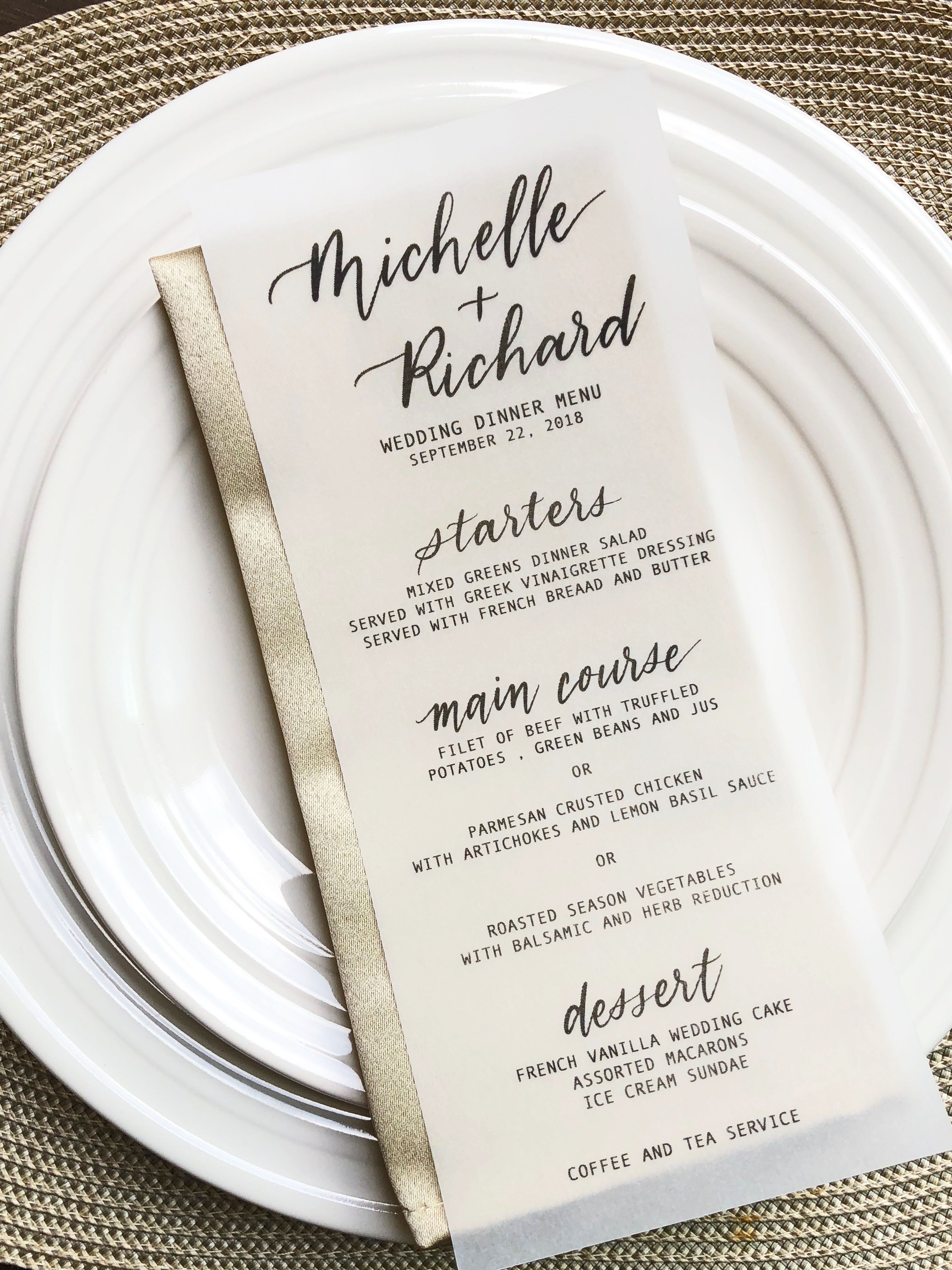 Tropical Leaf Wedding Menu Name Setting Dinner Menu Vellum Birthday Dinner Menu Vellum Name Card and Menu Vellum Wedding Menu