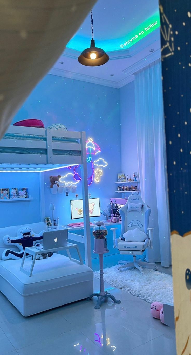 Visit - TrendyThingsToBuy.com | Pink, blue, etc. Kawaii bedroom aesthetic decoration ideas & inspo | All kind of kawaii stuff from minimalist simple soft to dark goth grunge bedroom inspiration | Korean & japanese anime desk accessories like night lights lamp, keyboard etc | TikTok inspired bedding setup & stuff like blankets, throw pillows etc | Emo gamer girl boy kawaii stuff for desk & simple small room #kawaiistuff #kawaiiroomdecor #kawaiidecor #kawaiiaesthetic #kawaiitiktok #kawaiidesk Gamer Room Decor, Cute Bedroom Decor, Design Bedroom, Room Makeover Bedroom, Room Ideas Bedroom, Soft Bedroom Ideas, Night Bedroom, Blue Bedroom, Master Bedroom