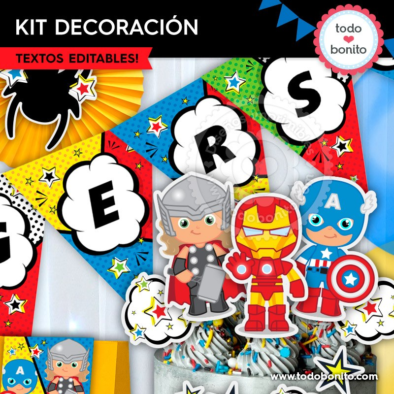 Avengers: kit imprimible decoración de fiesta - Todo Bonito Avengers, Sugar Cookie, Snoopy, Save, Quick, Character, Napkin Holders, Bag Packaging, The Avengers