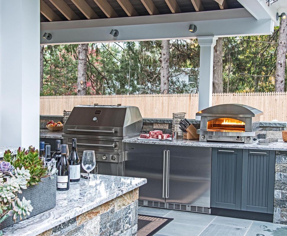 Double Refrigerators And A Pizza Over Ensure That This Outdoor Kitchen Will Be Used Freque Cabinets Countertops Outdoor Kitchen Cabinets, Stainless Steel Outdoor Kitchen Cabinets Used