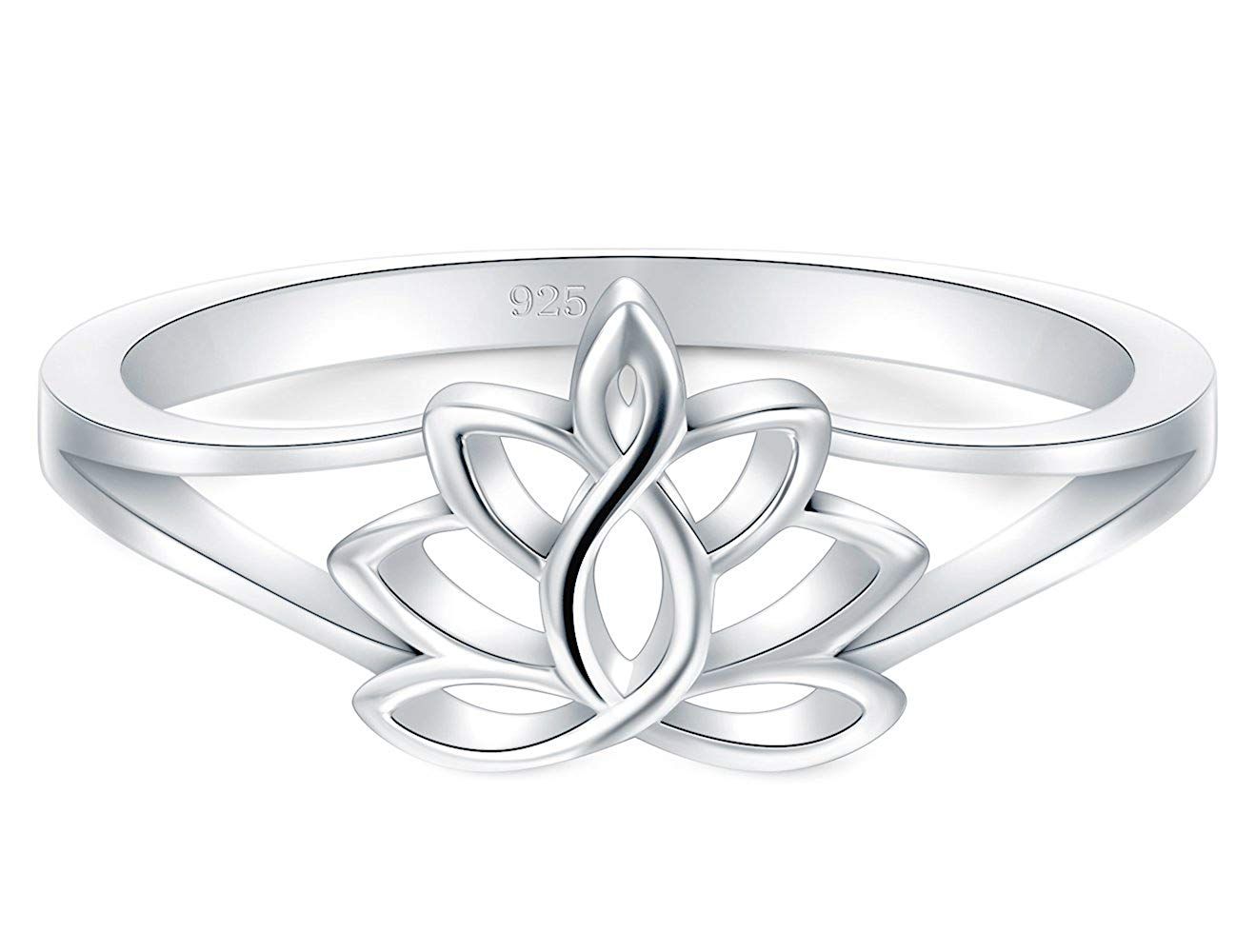 Lotus Flower Yoga High Polish Tarnish Resistant Comfort Fit Wedding Band Ring BORUO 925 Sterling Silver Ring