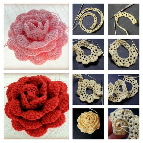 Crochet Rose with Free Pattern #Crochet #Rose #Pattern Rose Au Crochet, Beau Crochet, Crochet Puff Flower, Crochet Flowers Free Pattern, Crochet Diy, Crochet Motifs, Crochet Flower Tutorial, Knitted Flowers, Love Crochet