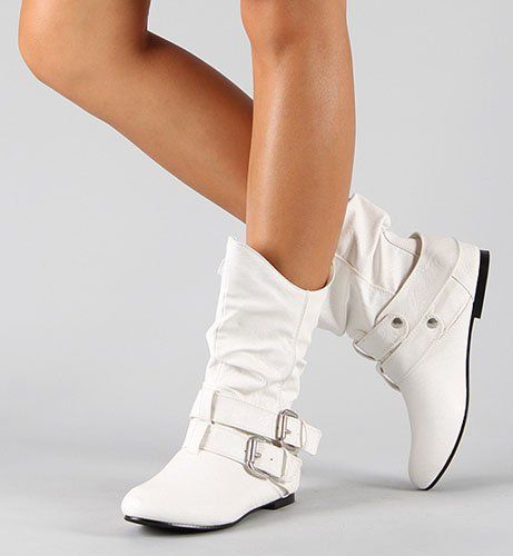 womens flat white boots