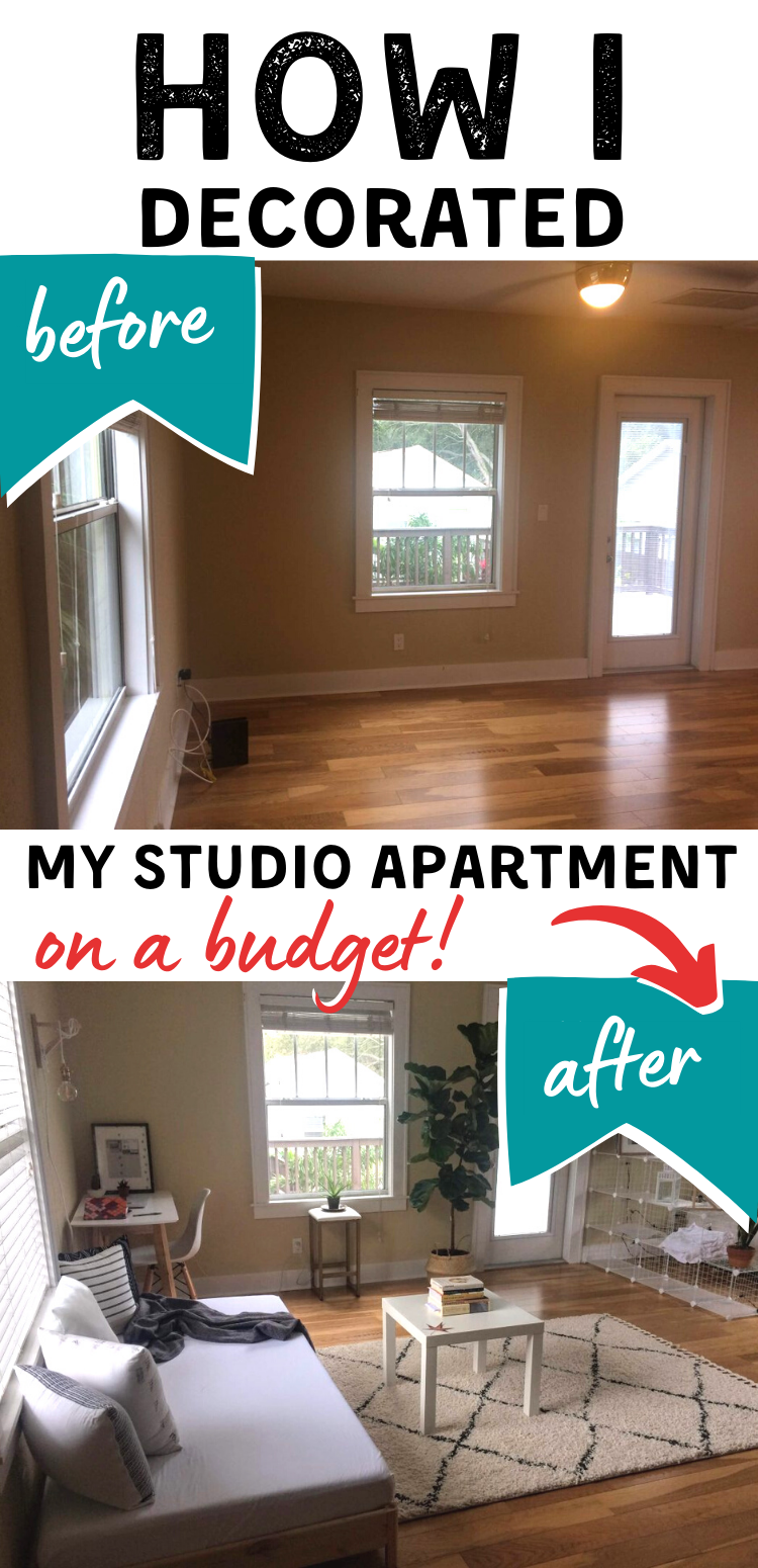 Here's how to decorate a studio apartment on a budget—based on my personal experience! I show you a list of all the furniture and other home decor I used in my small apartment living. Enjoy! #interiordesign #smallspaces Small Cozy Apartment, Studio Apartment Living, Studio Apartment Divider, Studio Apartment Layout, Small Studio Apartments, Studio Living, Furniture For Small Apartments, Studio Apartment Organization, Small Studio Apartment Design