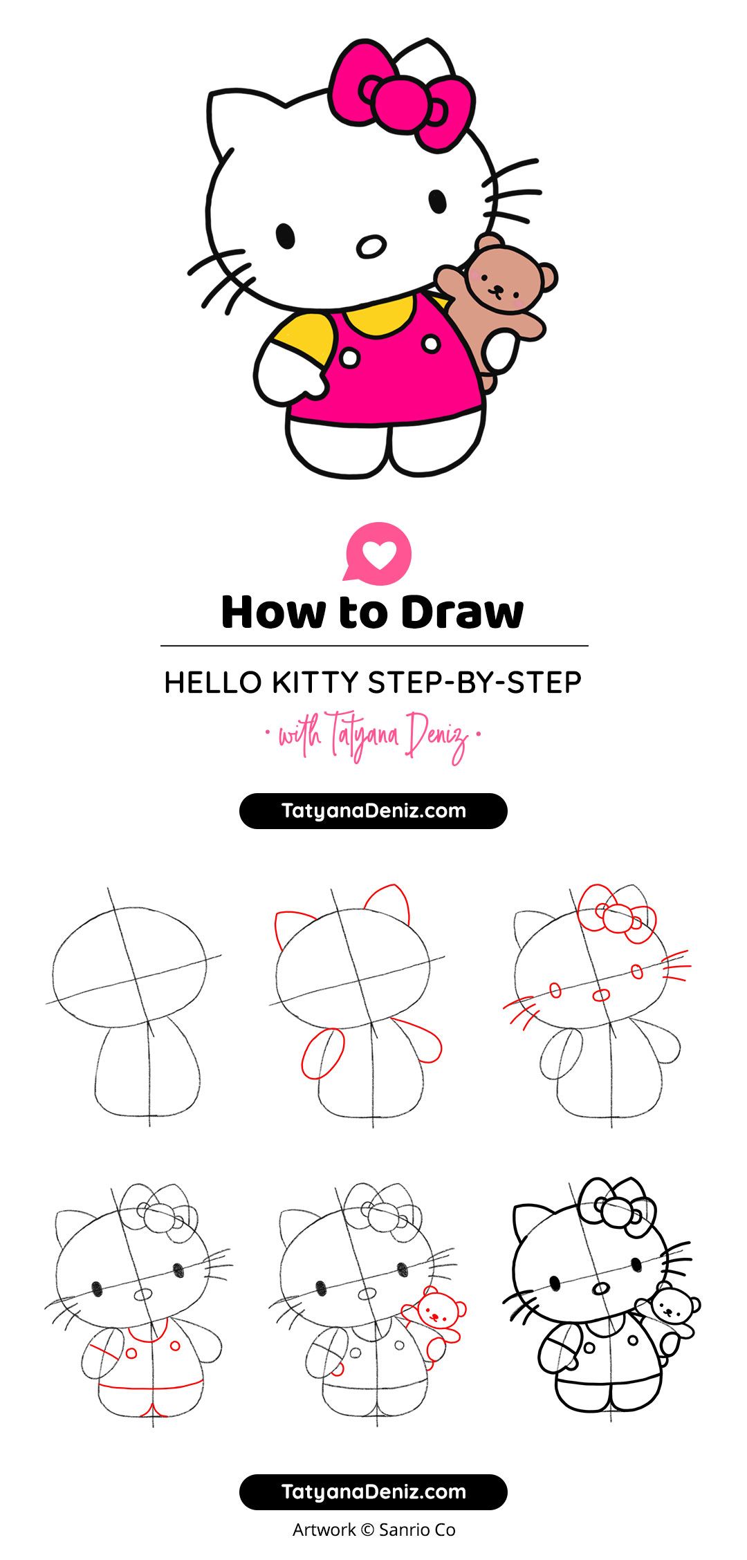 How to draw Hello Kitty step-by-step simple and easy | Hello kitty