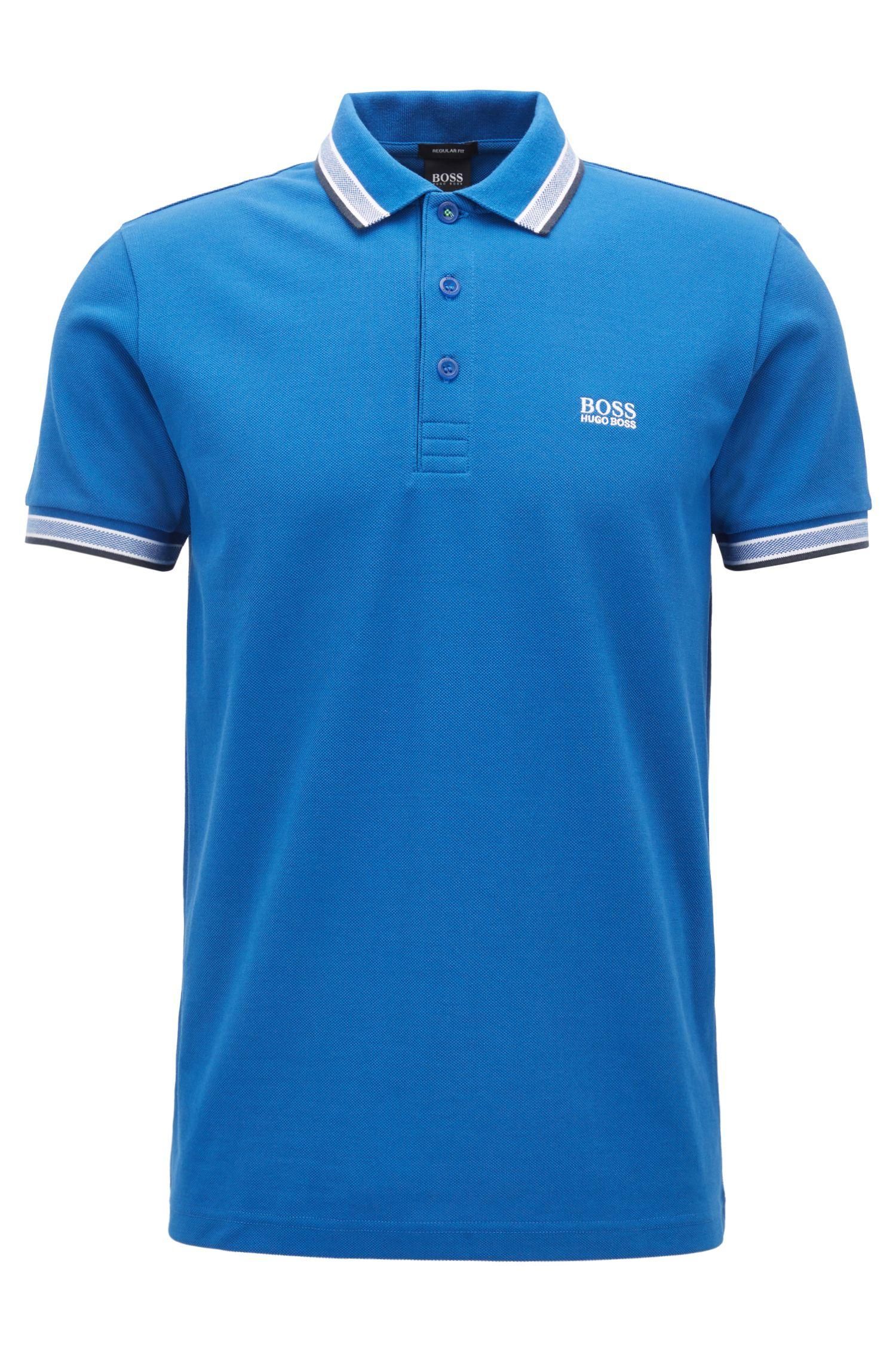Bugatti Polo Shirt BOSS by Hugo Boss Blue Cotton-piqué Polo Shirt With Striped Collar And