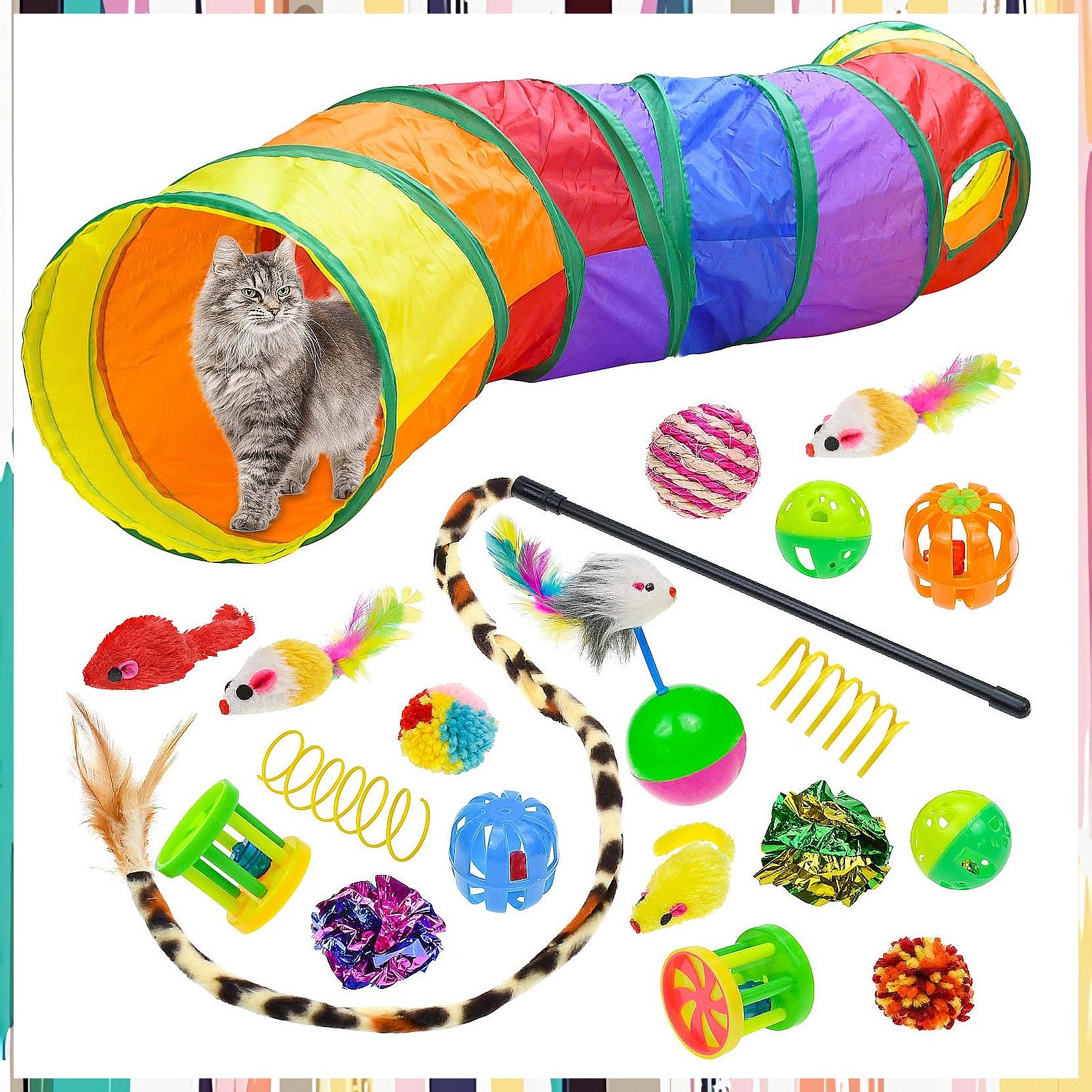 Malier 20 PCS Cat Kitten Toys Set Collapsible Cat Tunnels For Indoor malier-20-pcs-cat-kitten-toys-set-collapsible-cat-tunnels-for-indoor