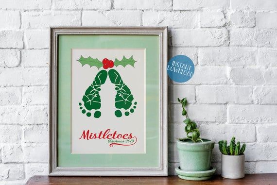 Baby Footprint Art, Children's Art, Christmas Gift Idea, Mistletoes Printable, Christmas Craft, Christmas Kid's Art #mistletoesfootprintcraft