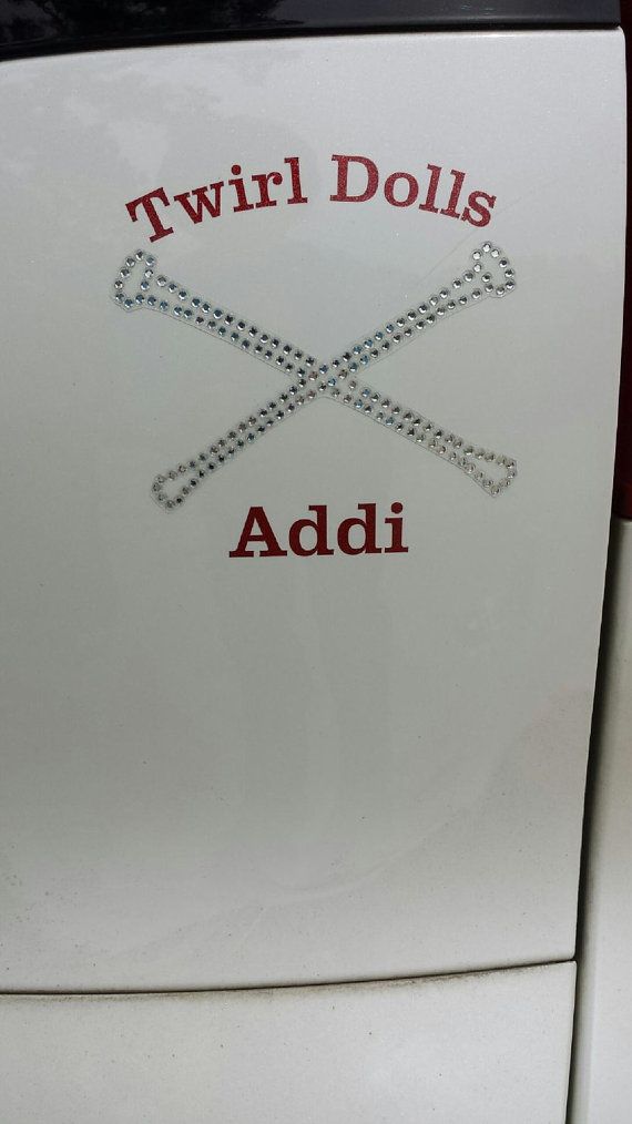 personalized rhinestone and glitter vinyl baton twirler car decal