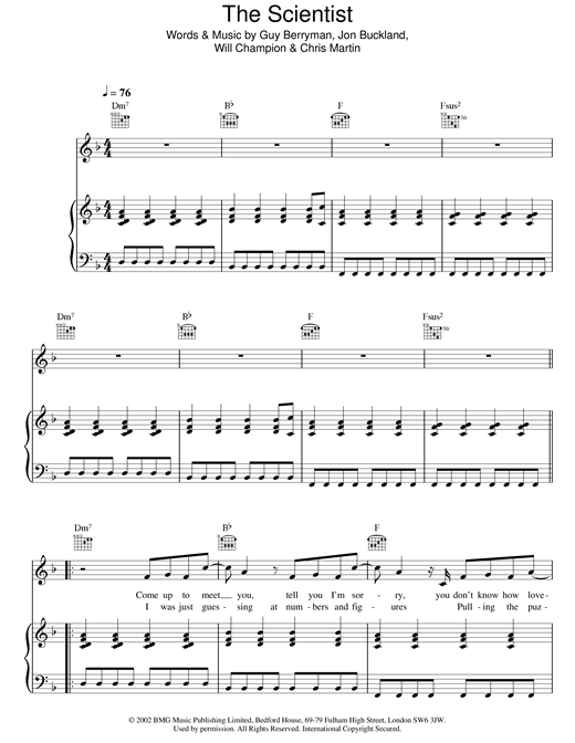 Coldplay 'The Scientist' Sheet Music and Printable PDF Music Notes