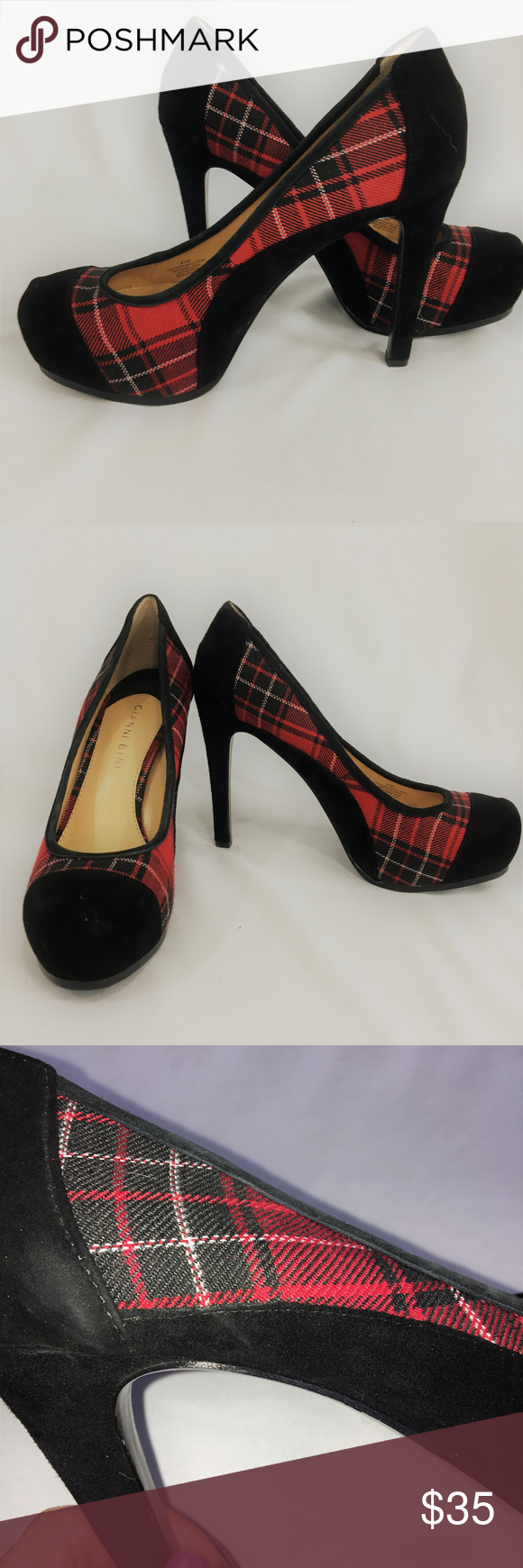 black and red plaid heels