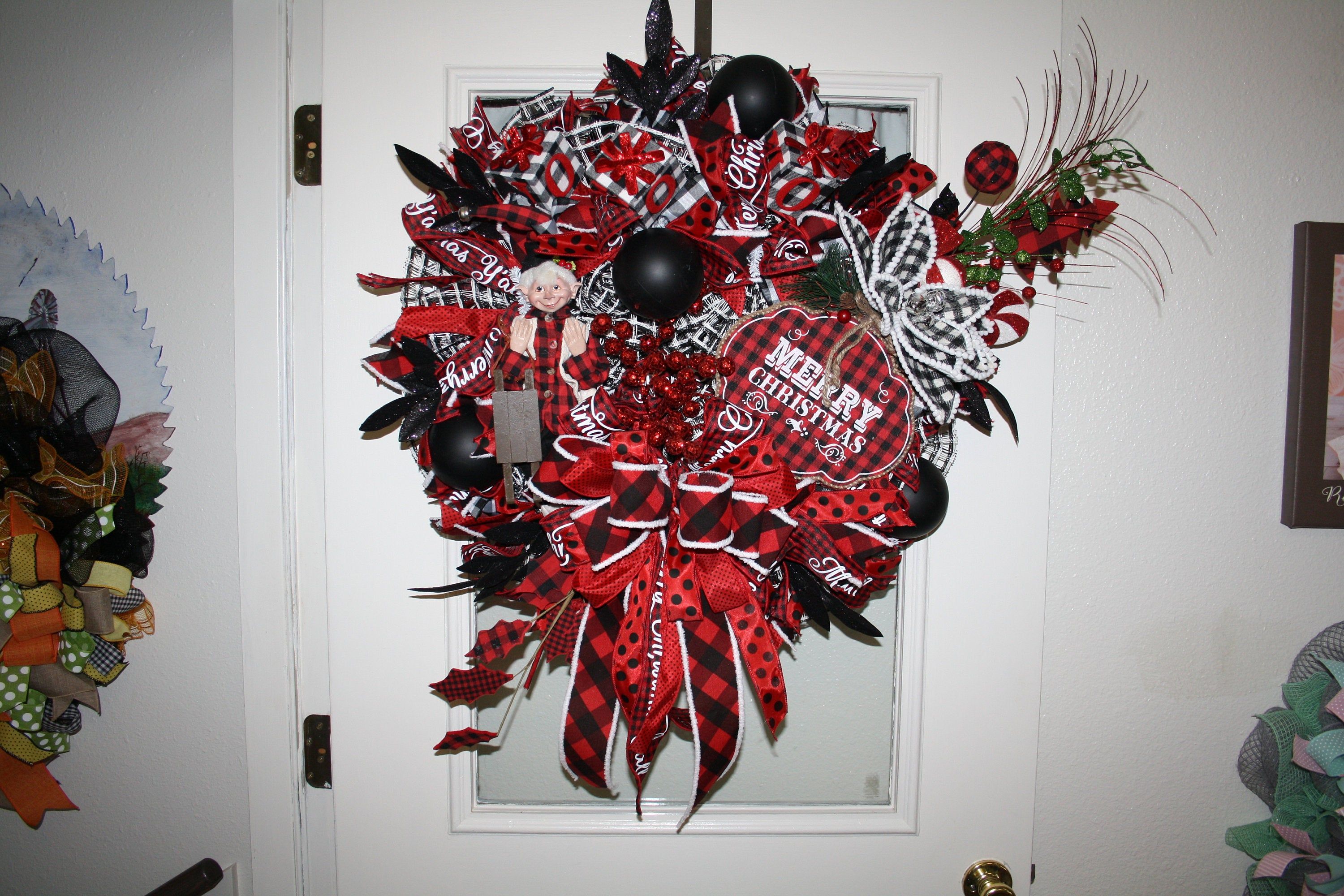 Merry Christmas Wreath, Buffalo Plaid, Elf, Front Door Decor, Deco Mesh Wreath #decomeshwreaths