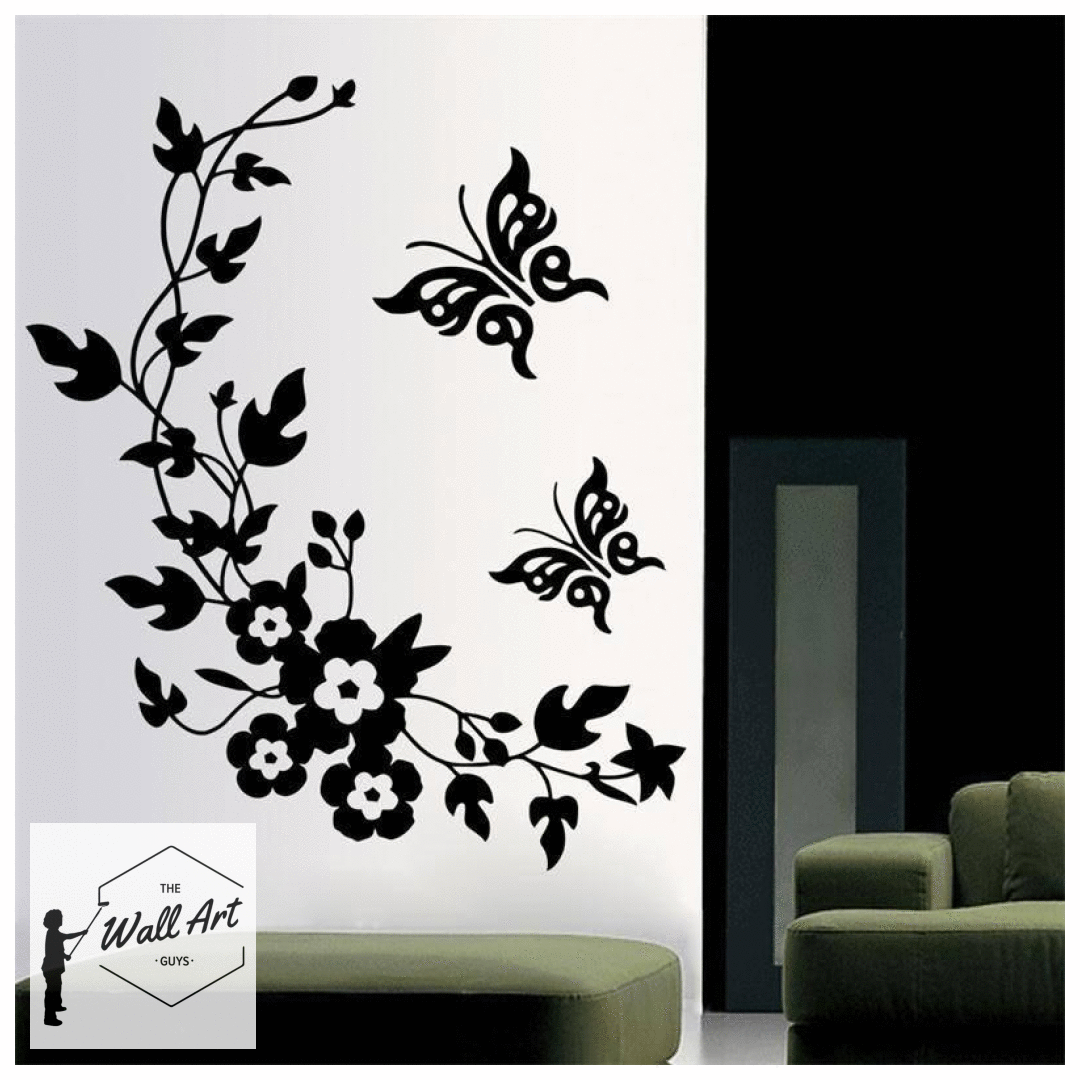 FLORAL WALL STICKERS VINE BORDER WITH BUTTERFLIES WALL STICKER DECALS