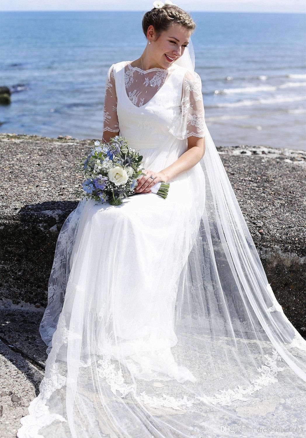 Alencon Lace Bridal Veil Soft Tulle Chapel Floor Length Wedding Alencon Lace Bridal Veil Soft Tulle Chapel Floor Length Wedding Veils With Comb Bride Hair Accessories