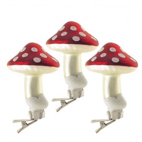 Set Of Three Clip-on Glass Red Mushroom Christmas Tree Decorations Set of Three Clip-on Glass Red Mushroom Christmas Tree Decorations - Set Of Three Clip-on Glass Red Mushroom Christmas Tree Decorations