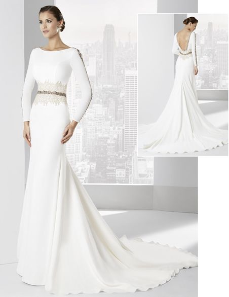vestidos de novia con escote pico y falda línea "a" de franc sarabia