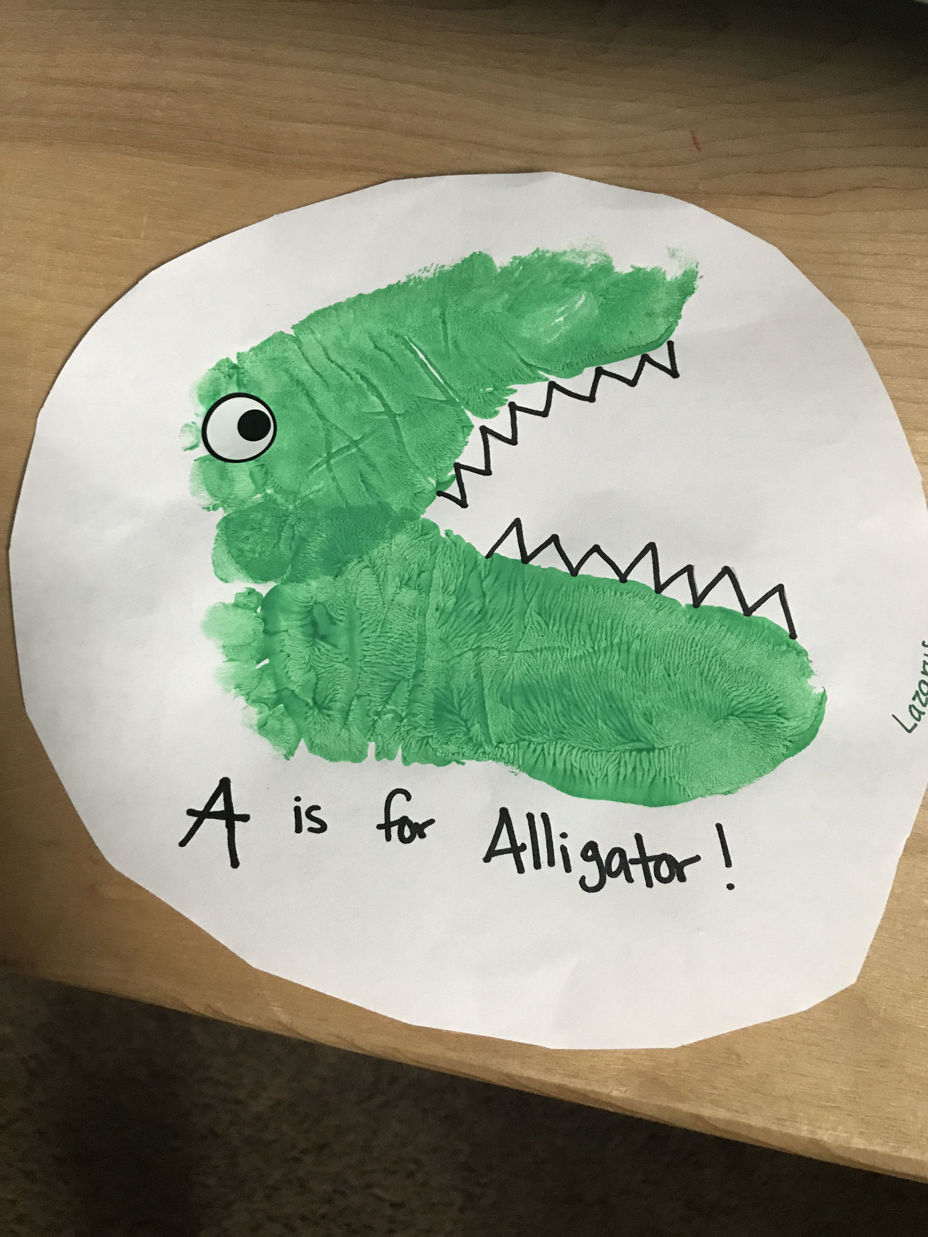 Alligator footprints for toddlers Prek crafts, Baby art