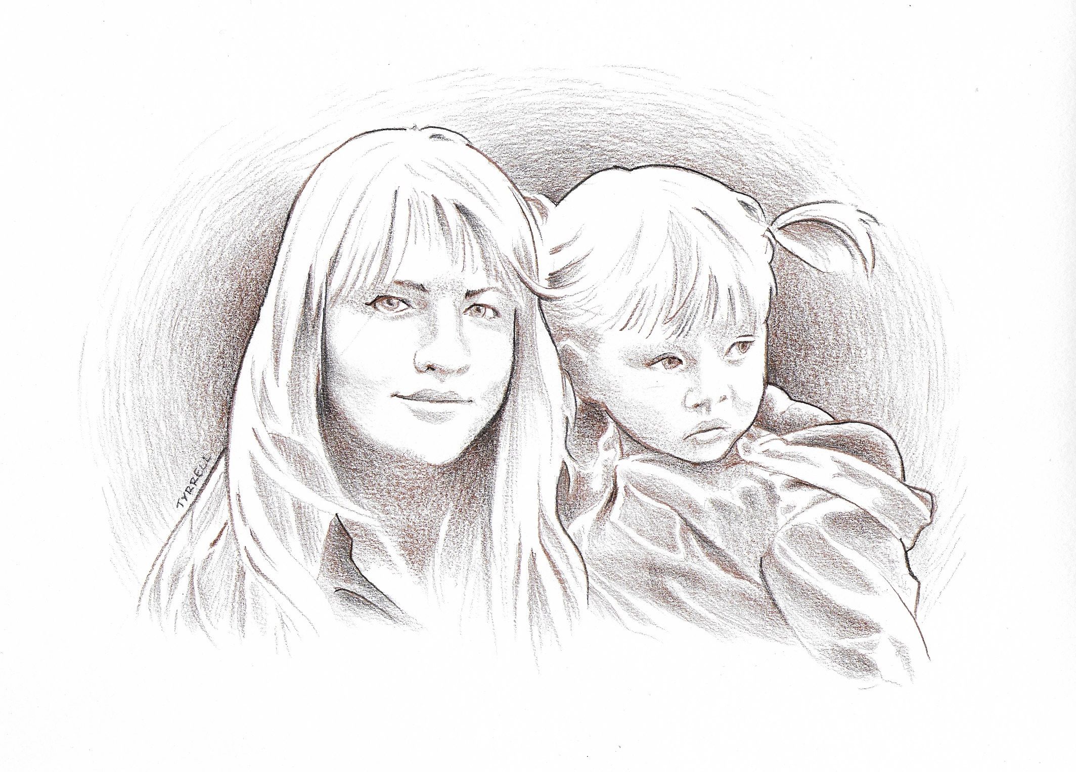 Mother and daughter sketch. | Mother and daughter sketch, Sketches