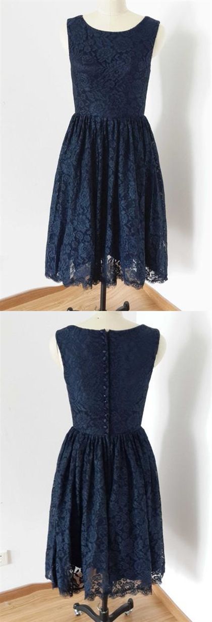 Navy Blue Lace Bridesmaid Dresses Sleeveless Short skirt #navyblueshortdress