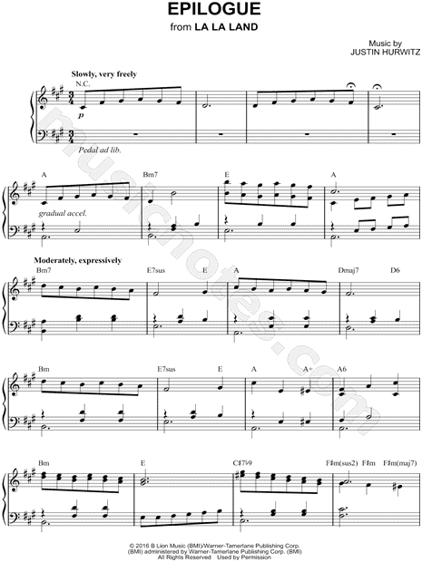 print and download epilogue sheet music from la la land arranged for la la land a lovely night sheet music